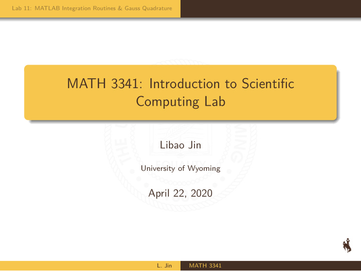 math 3341 introduction to scientific computing lab