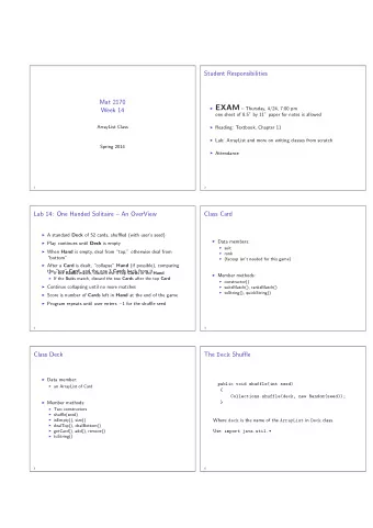 The Collapse  Lab 14  If there are at least 4 cards in the Hand:  Create and initialize currentCard