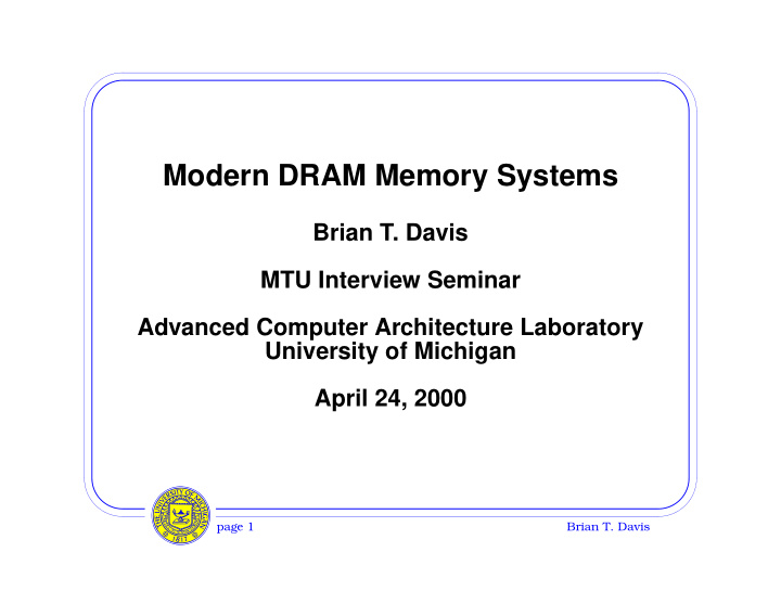 modern dram memory systems
