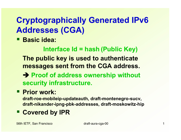 cryptographically generated ipv6 addresses cga
