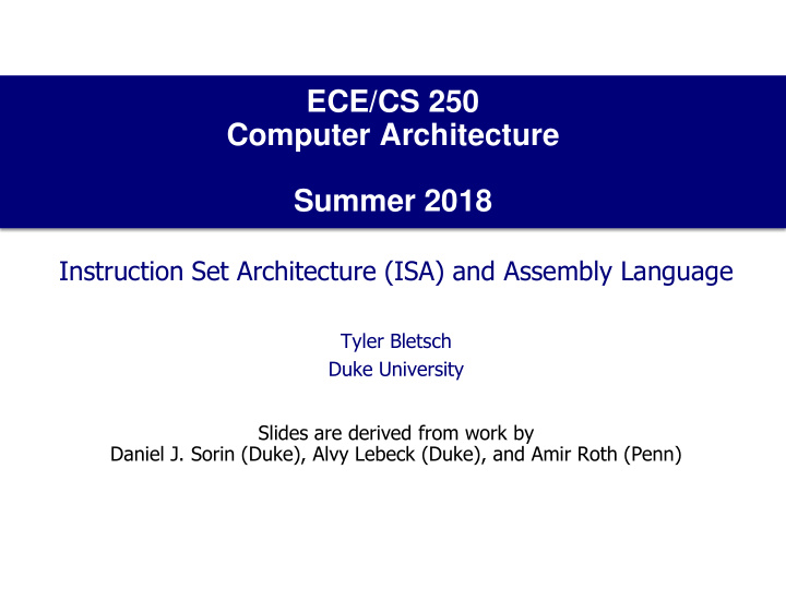 ece cs 250 computer architecture summer 2018