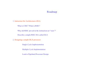 Roadmap  1. Instruction Set Architectures (ISA)  What is CISC? What is RISC?  Why did RISC prevail