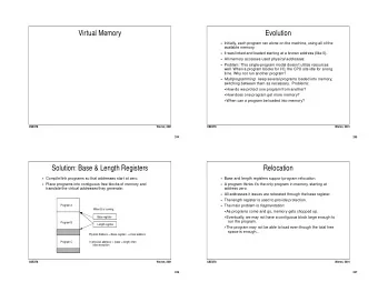 Virtual Memory  Evolution  Initially, each program ran alone on the machine, using all of the