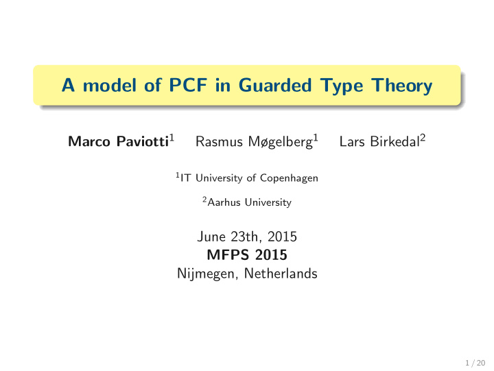 a model of pcf in guarded type theory