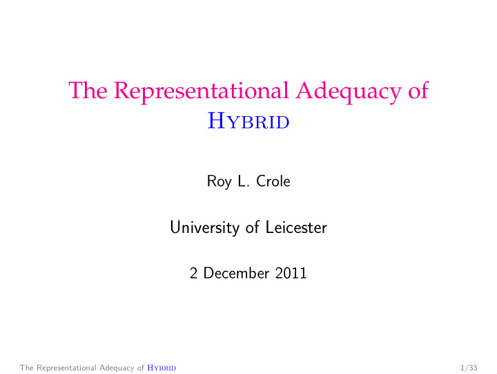 the representational adequacy of hybrid