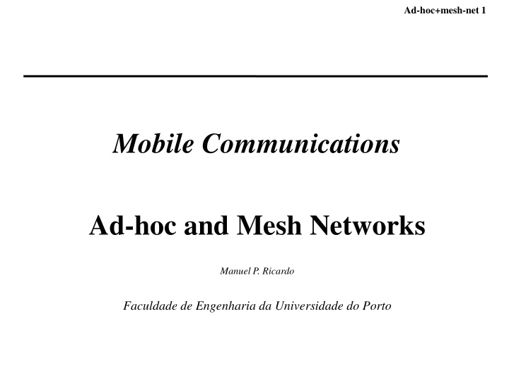mobile communications ad hoc and mesh networks