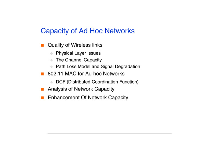 capacity of ad hoc networks