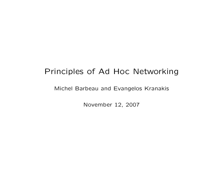 principles of ad hoc networking