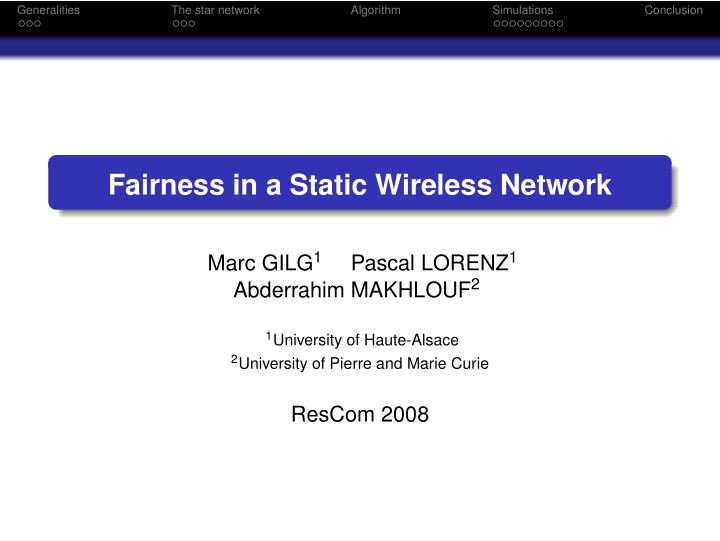 fairness in a static wireless network