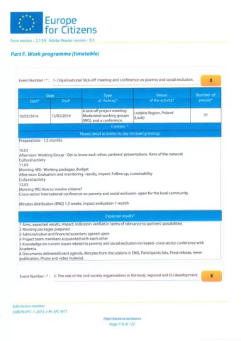 for citizens Form version : 2.1 EN Adobe Reader version : 9.3 Part F. Work programme (timetable)