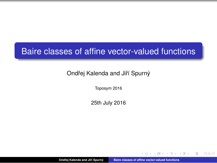 baire classes of affine vector valued functions