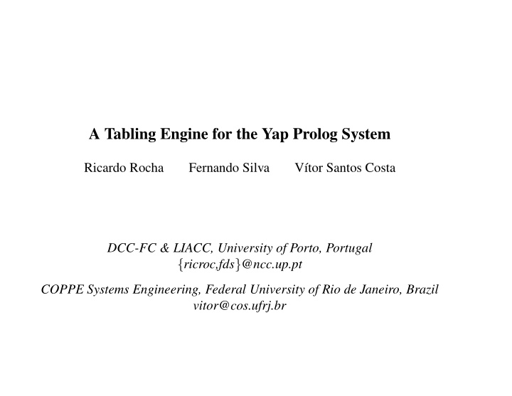 a tabling engine for the yap prolog system