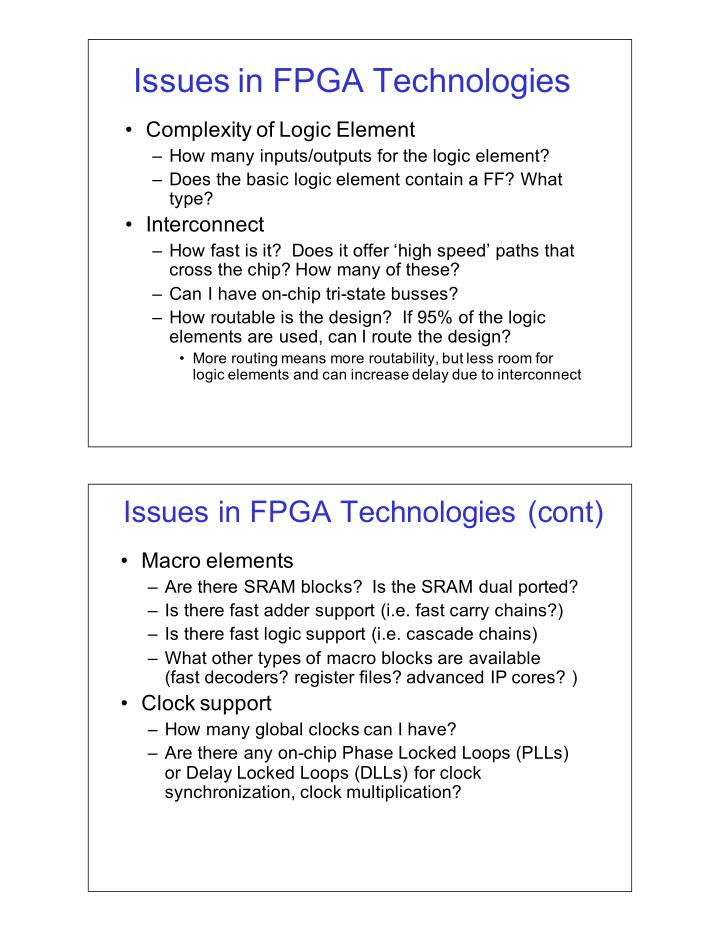 issues in fpga technologies