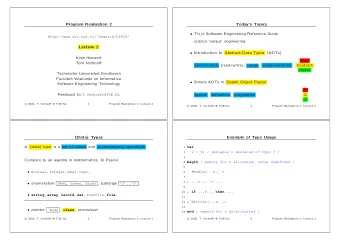 Program Realisation 2  Todays Topics  TU/e Software Engineering Reference Guide