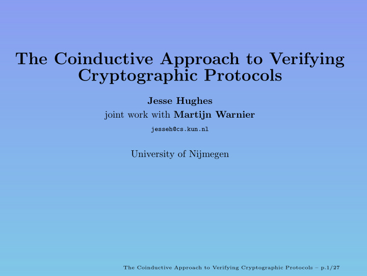 the coinductive approach to verifying cryptographic