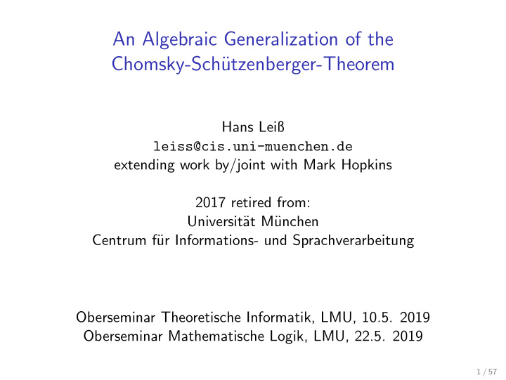 an algebraic generalization of the chomsky sch