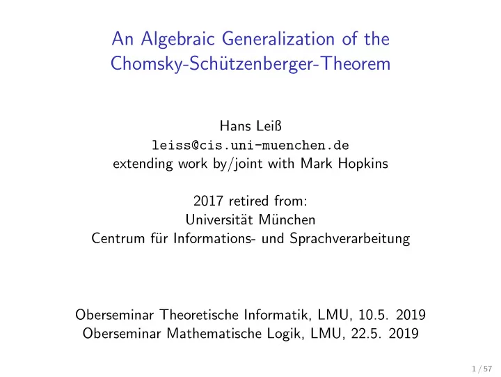an algebraic generalization of the chomsky sch