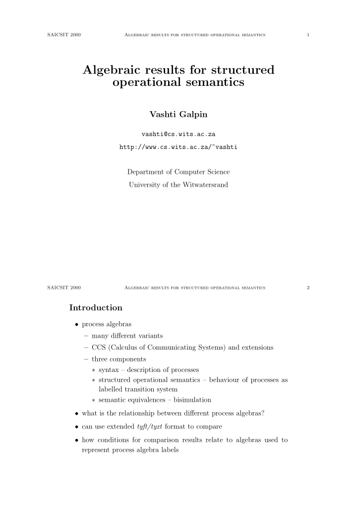 algebraic results for structured operational semantics