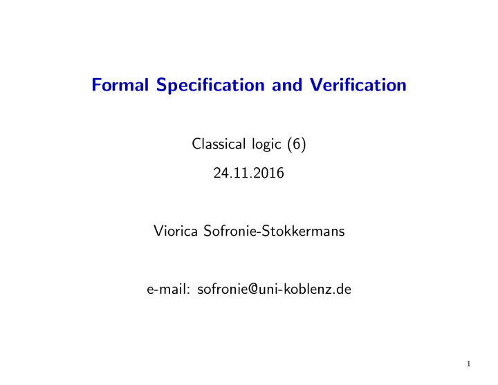 formal specification and verification