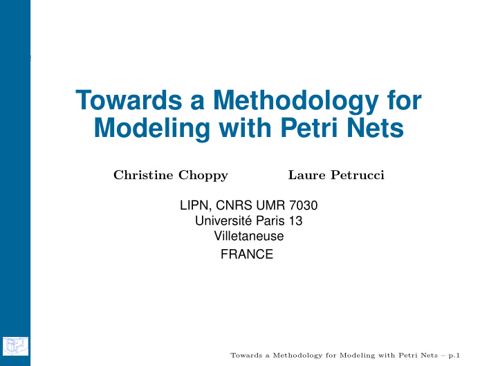 towards a methodology for modeling with petri nets