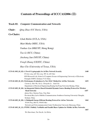 Contents of Proceedings of ICCCAS2006 (  ) Track 03. Computer Communication and Networks Chair: