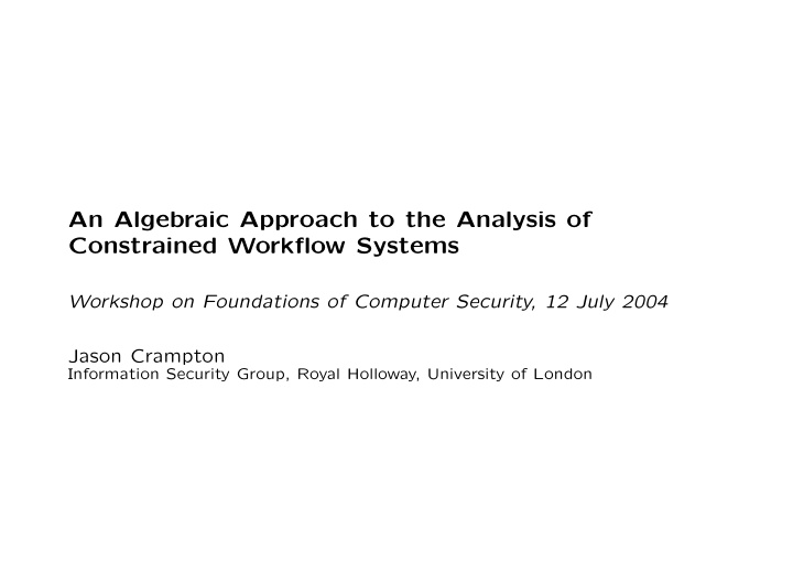 an algebraic approach to the analysis of constrained
