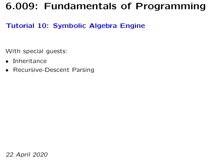 6 009 fundamentals of programming