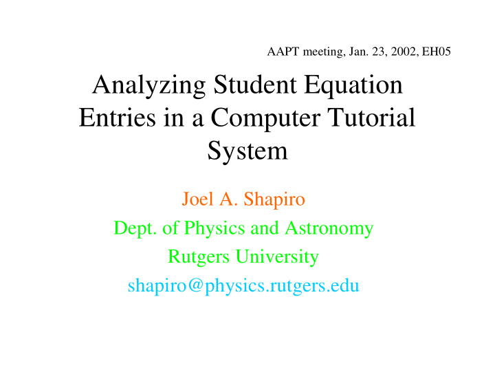 analyzing student equation entries in a computer tutorial