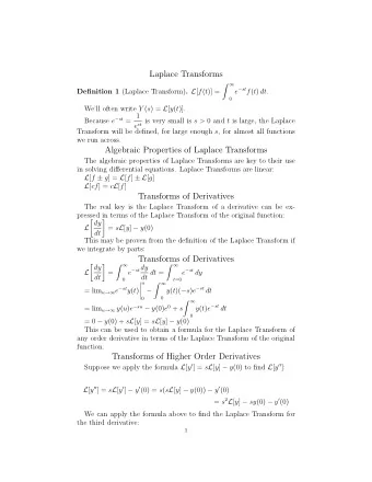 Laplace Transforms   e  st f ( t ) dt . Definition 1 (Laplace Transform) . L [ f ( t )] =