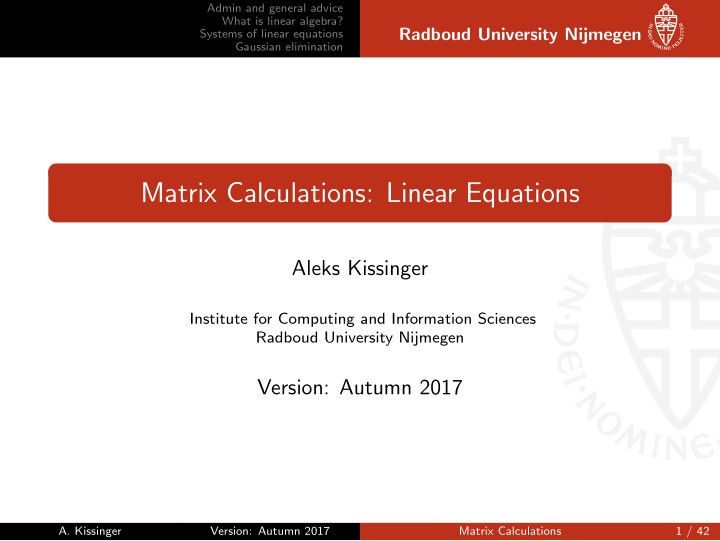 matrix calculations linear equations