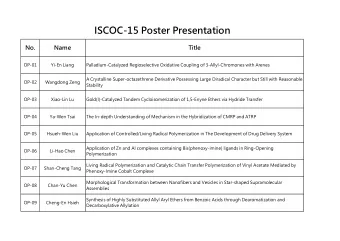 ISCOC-15 Poster Presentation  No.  Name  Title  OP-01  Yi-En Liang  Palladium-Catalyzed