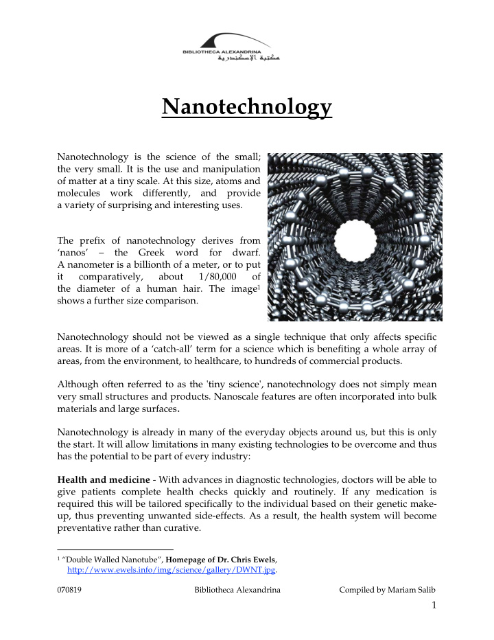 nanotechnology nanotechnology is the science of the small