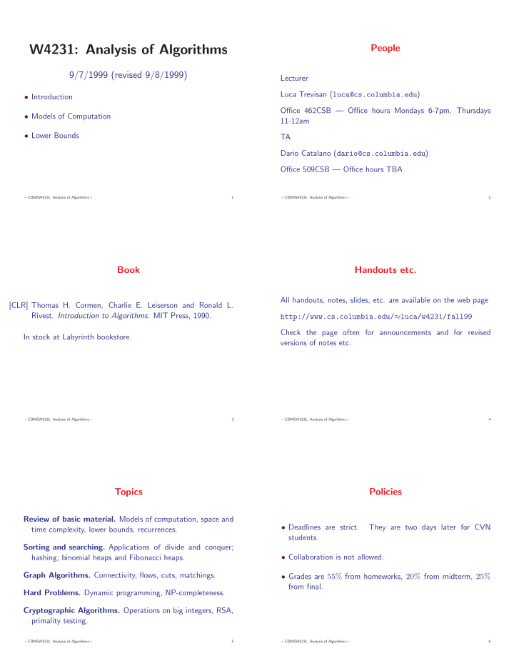 w4231 analysis of algorithms