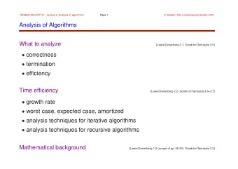 Analysis of Algorithms  What to analyze  [Lewis/Denenberg 2.1, Goodrich/Tamassia 3.5]