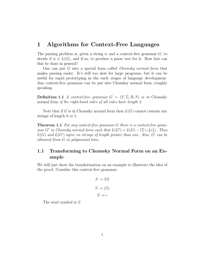 1 algorithms for context free languages