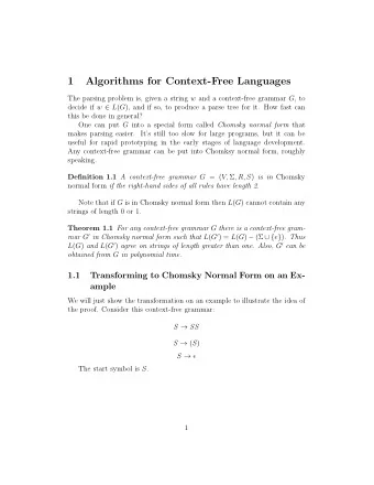 1  Algorithms for Context-Free Languages The parsing problem is, given a string w and a