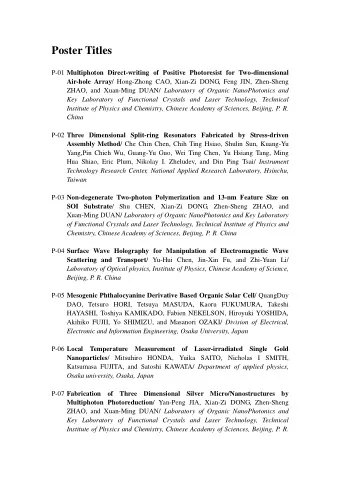 Poster Titles P-01 Multiphoton Direct-writing of Positive Photoresist for Two-dimensional Air-hole