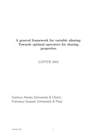 A general framework for variable aliasing:  Towards optimal operators for sharing  properties
