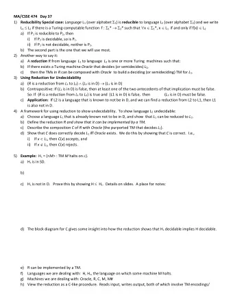 MA/CSSE 474   Day 37 1) Reducibility Special case: Language L 1 (over alphabet  1 ) is reducible