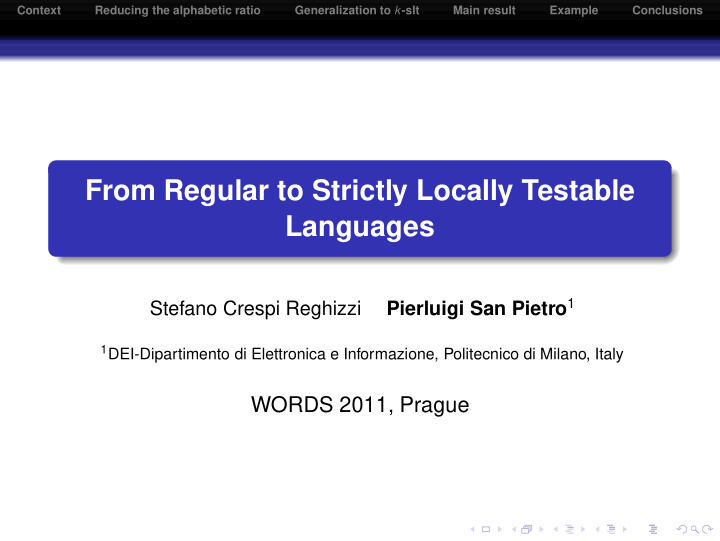 from regular to strictly locally testable languages