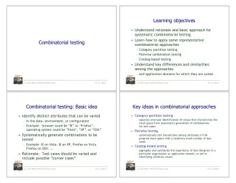 Learning objectives   Understand rationale and basic approach for  systematic combinatorial