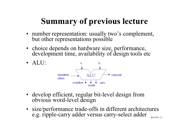summary of previous lecture