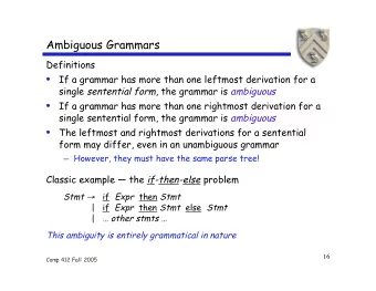 Ambiguous Grammars  Definitions  If a grammar has more than one leftmost derivation for a