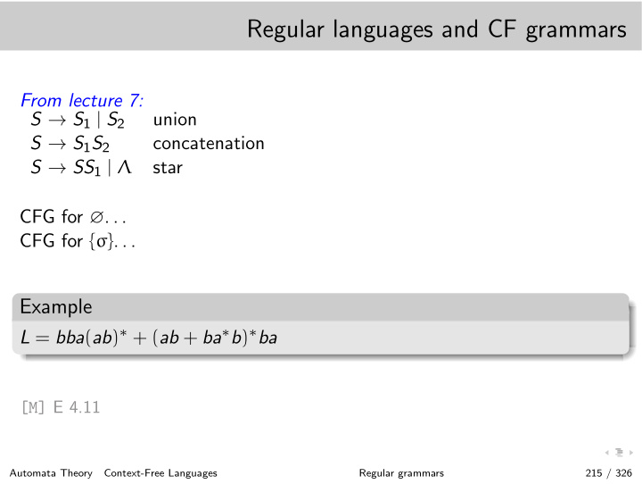 regular languages and cf grammars