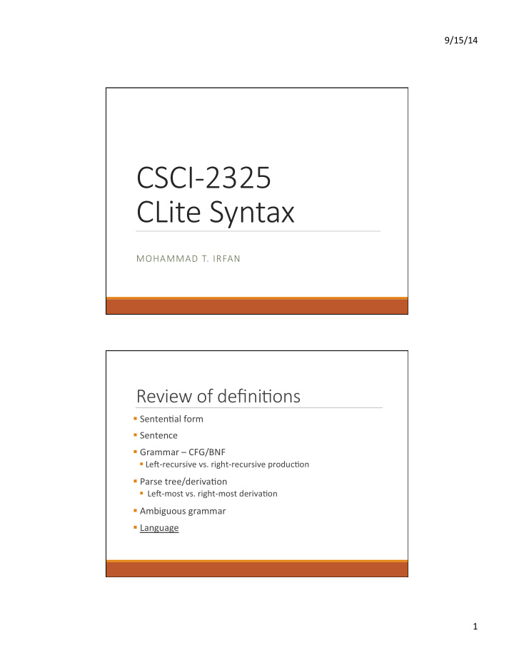 csci 2325 clite syntax