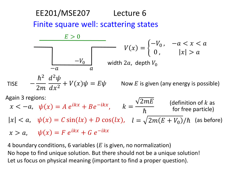 finite square well scattering states