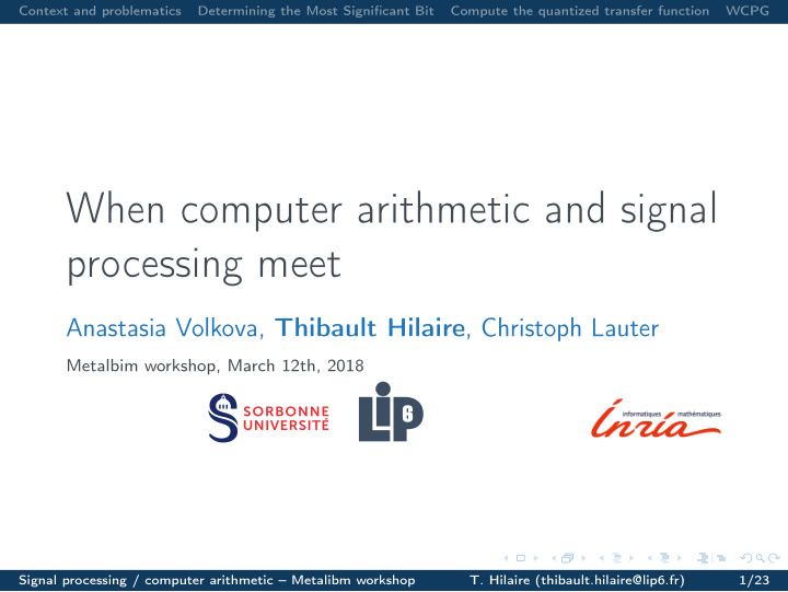 when computer arithmetic and signal processing meet