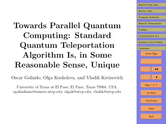 Towards Parallel Quantum  Need for Teleportation  Problem  Computing: Standard  Communication Is a