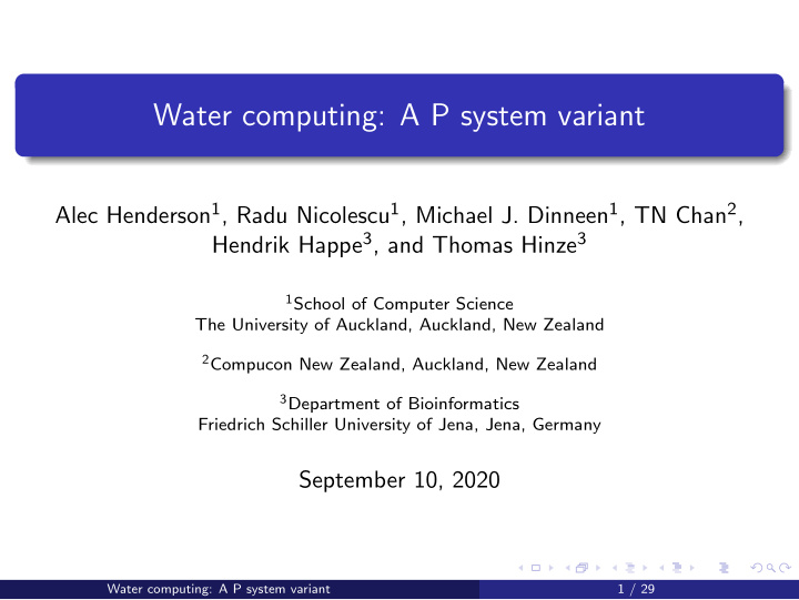 water computing a p system variant