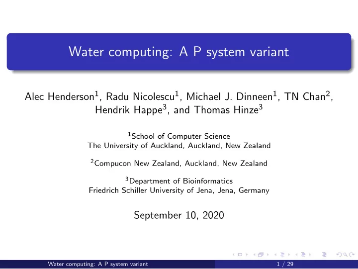 water computing a p system variant